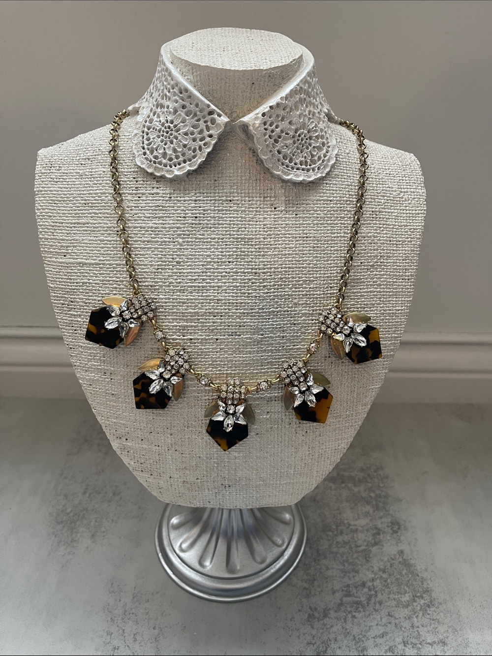 J.Crew Gold Crystal & Tortoise Statement Necklace